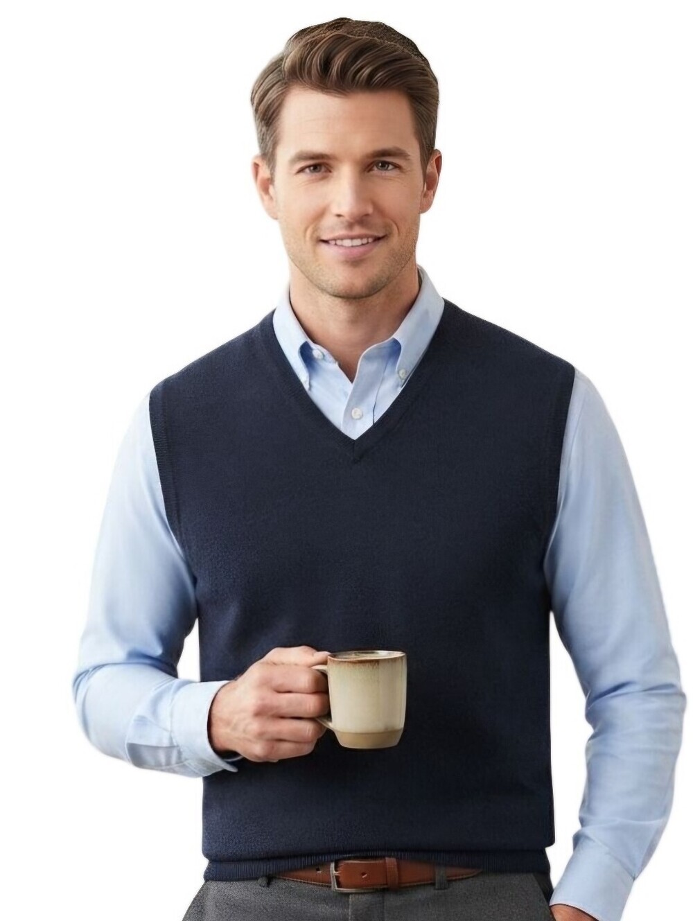 Brandini Made In Italy Extra Fine Merino Wool Navy V Neck Sweater Vest Size XL